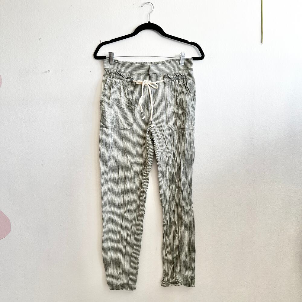 Anthropologie Seashore Striped Linen Pants Green‎ Coastal Minimalist XS